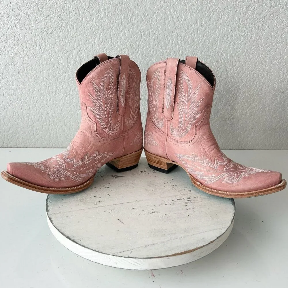 Pink Ankle Boots with Embroidered Design - Picture 8 of 16